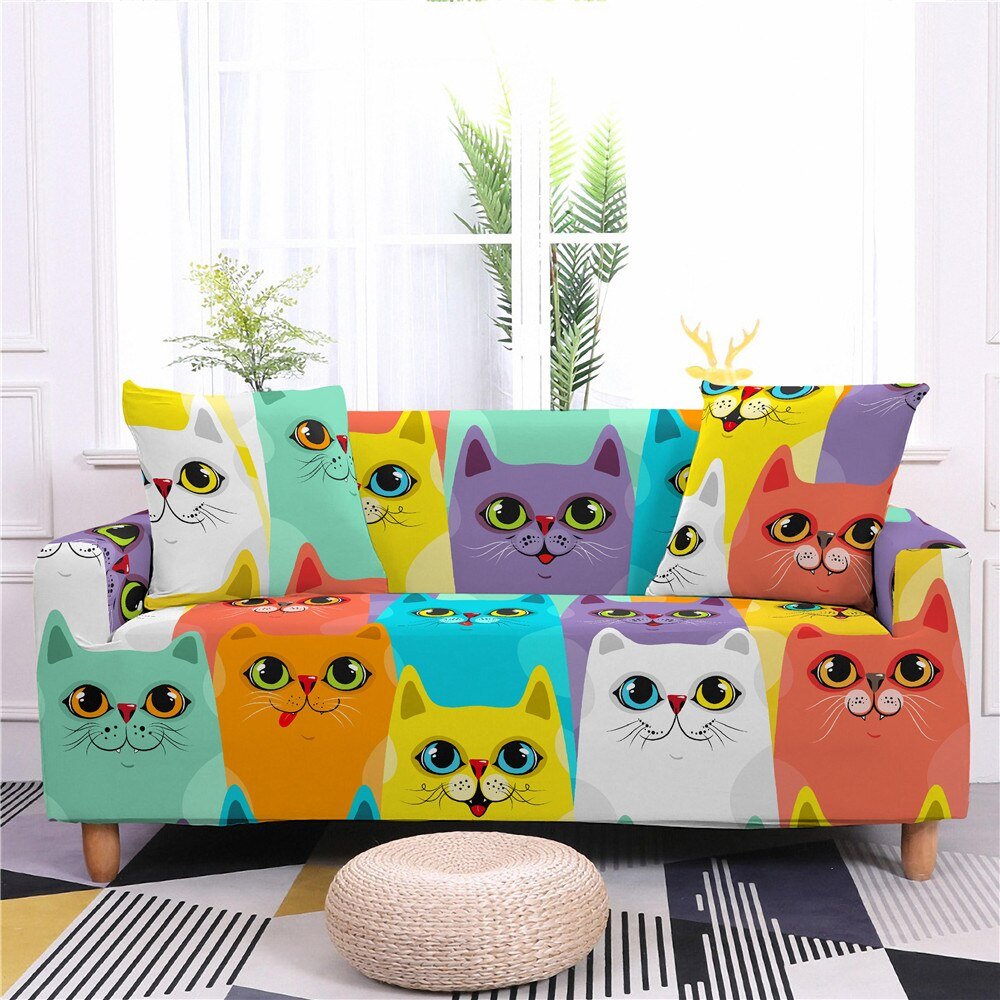Colorful Cat Pattern Sofa Cover Protector - Puppeeland