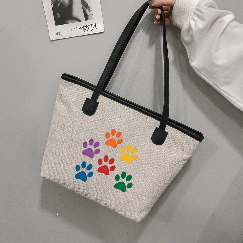 Colorful Paw Print Canvas Tote Bag - Puppeeland