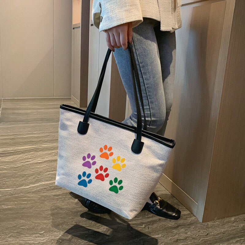 Colorful Paw Print Canvas Tote Bag - Puppeeland