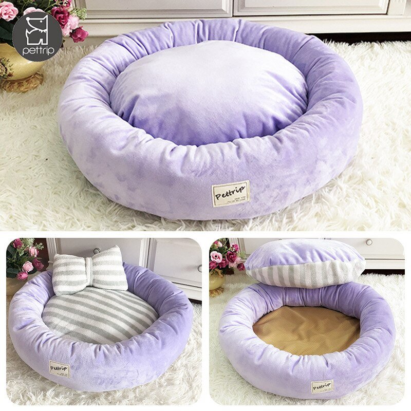 Cute Bow Round Pet Bed - Puppeeland