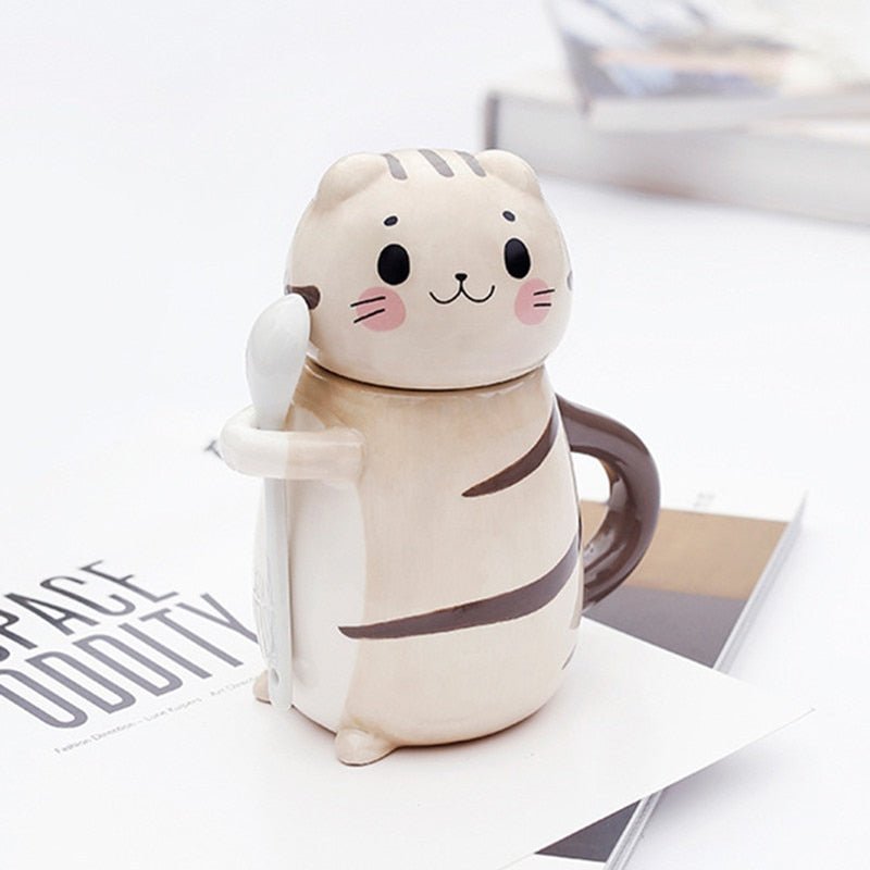 Cute Cat Ceramic Coffee Mug With Spoon - Puppeeland
