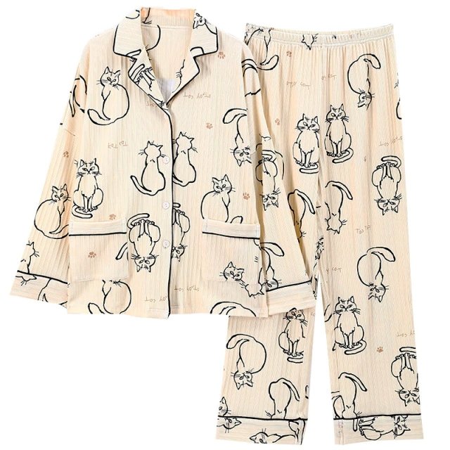Cute Cat Cotton Pajamas - Puppeeland