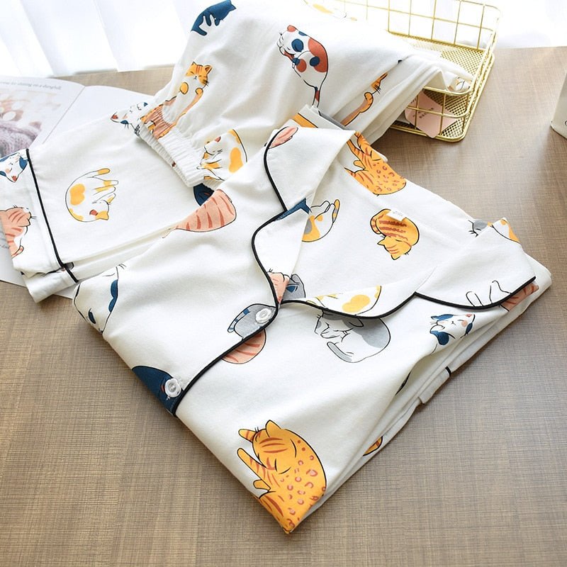 Cute Cat Long Sleeve Pajamas - Puppeeland
