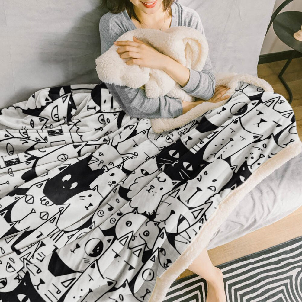 Cute Cat Pattern Flannel Blanket - Puppeeland