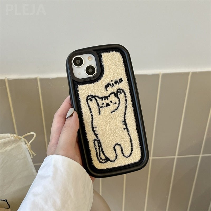 Cute Cat Plush Embroidery iPhone Case - Puppeeland