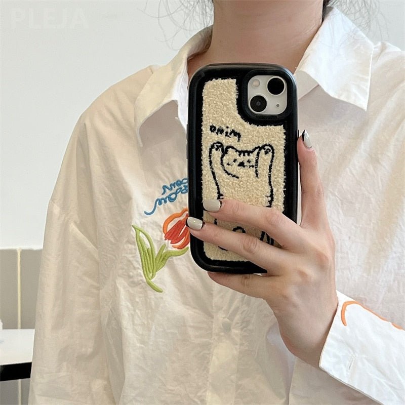 Cute Cat Plush Embroidery iPhone Case - Puppeeland