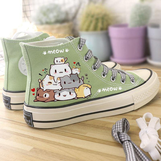 Cute Cat Print High Top Sneakers - Puppeeland