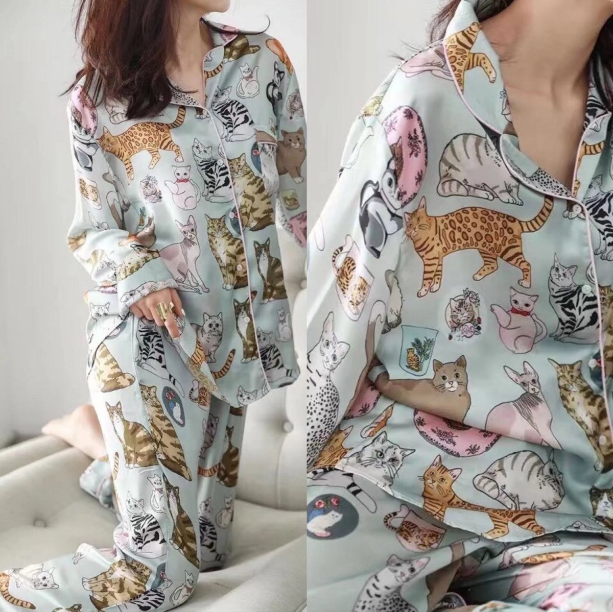 Cute Cat Print Pajamas - Puppeeland