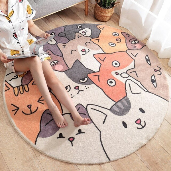 1pc 3d Printed Simple & Fashionable Cat Patterned Felt Floor Mat