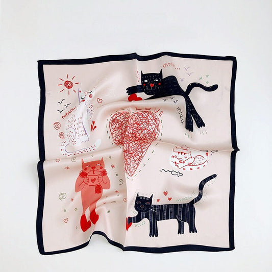 Cute Cat Print Silk Square Scarf - Puppeeland