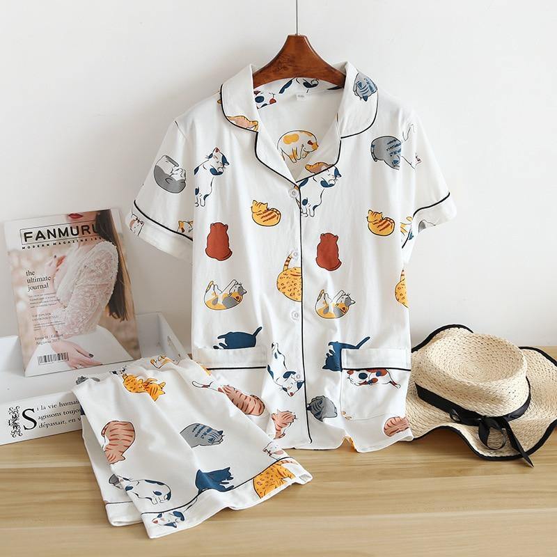 Cute Cat Summer Pajamas Set - Puppeeland
