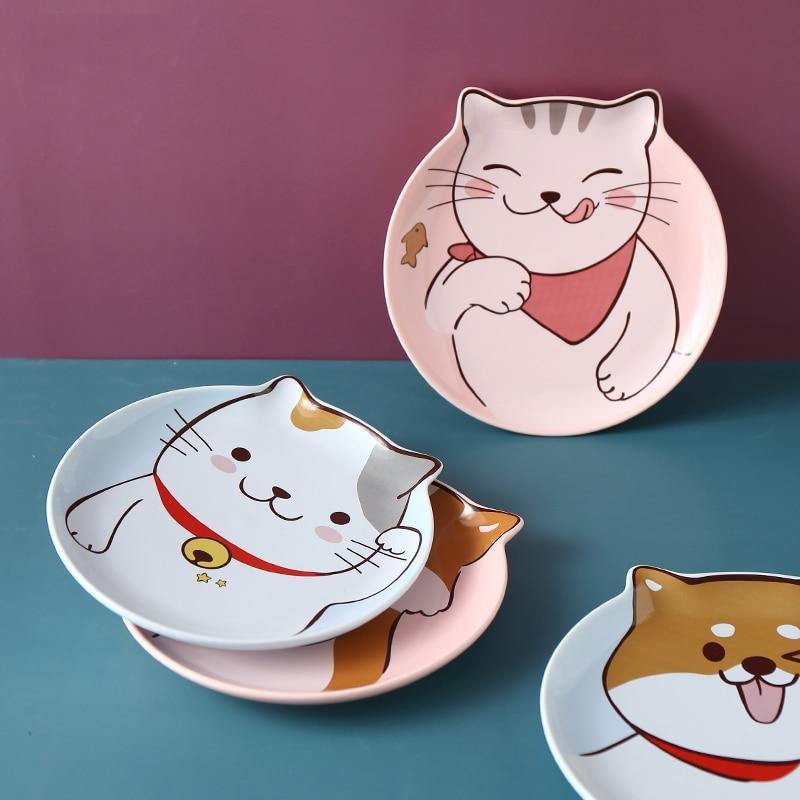 Cute Dog and Cat Ceramic Plate - Puppeeland