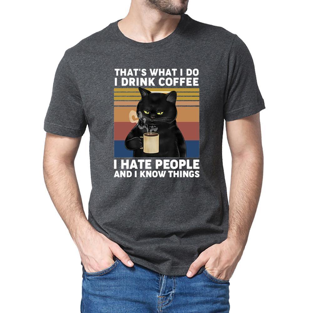 Funny Black Cat Coffee T-Shirt - Puppeeland