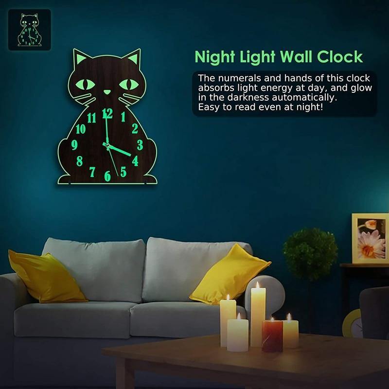 Glow in the Dark Cat Wall Clock - Puppeeland