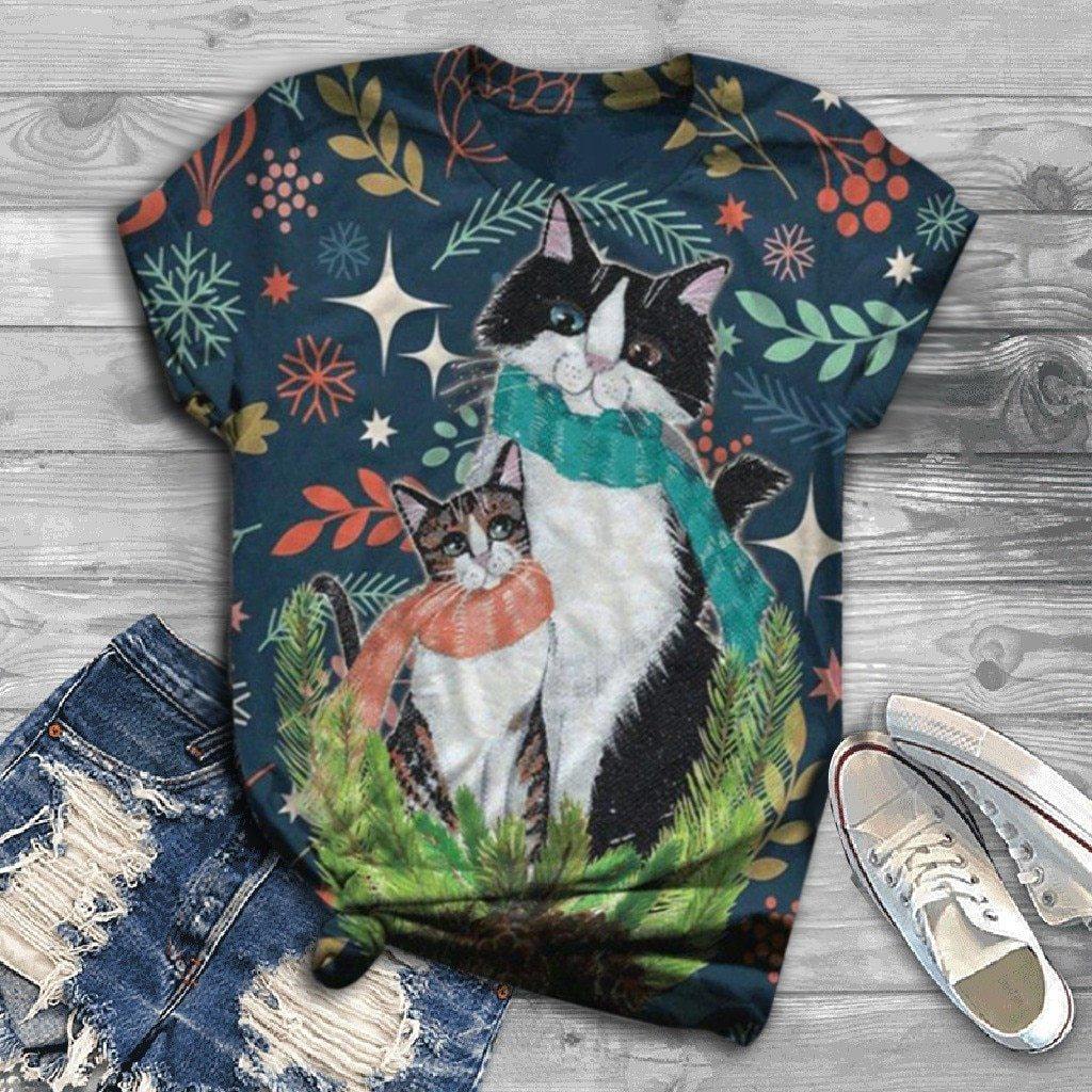 Graphic Cat Print T-Shirt - Puppeeland
