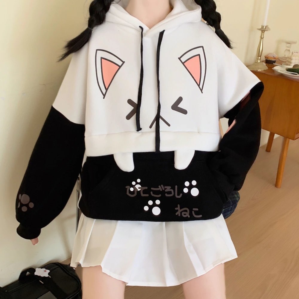 Harajuku Cartoon Cat Hoodie