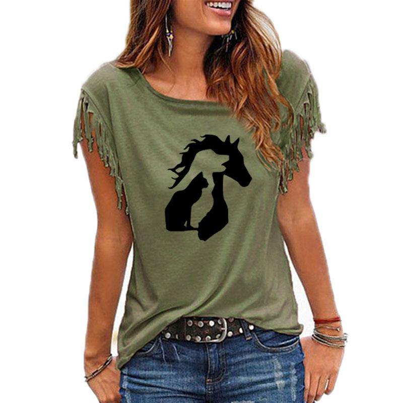 Horse Dog Cat Print Women T-Shirt - Puppeeland