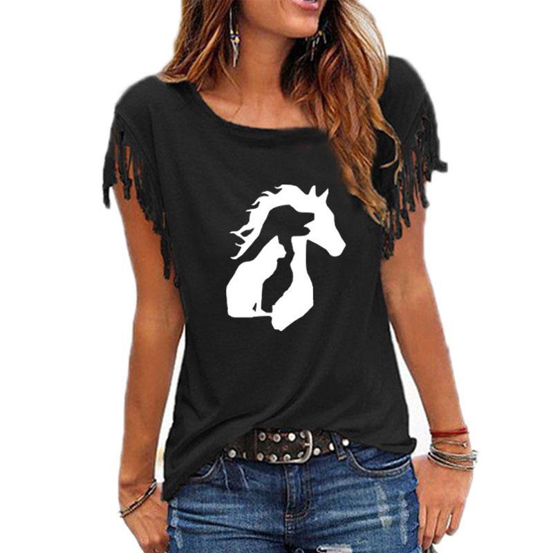 Horse Dog Cat Print Women T-Shirt - Puppeeland