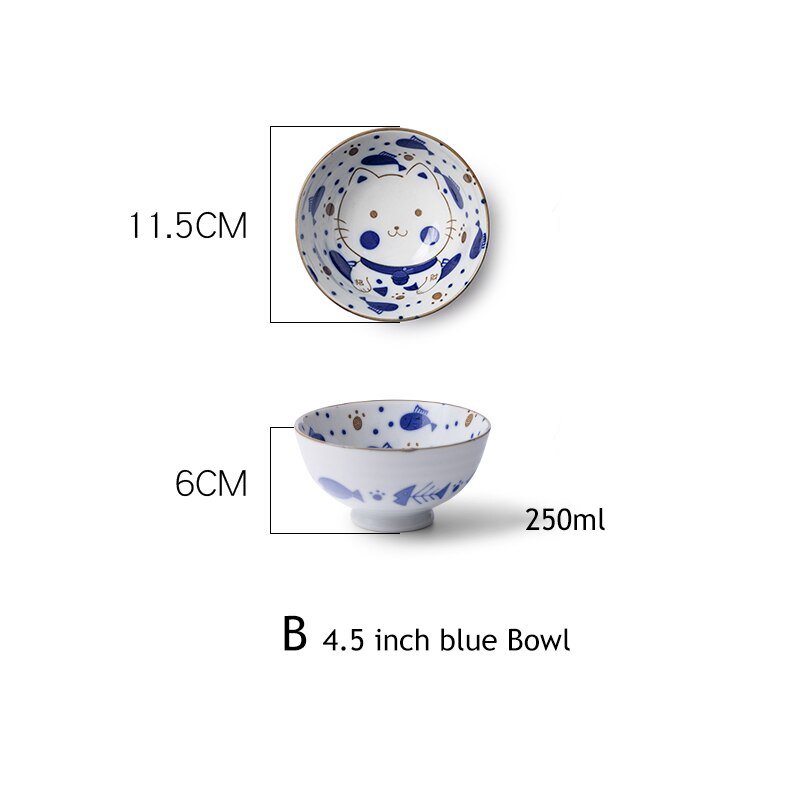 Japanese Cat Ceramic Plates and Bowls - Puppeeland