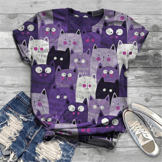 Lovely Cat Pattern T-Shirt - Puppeeland
