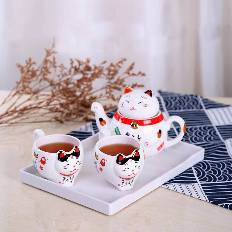 Tea Cup Set Teapot, Lucky Cat Tea Set, Porcelain Tea Set