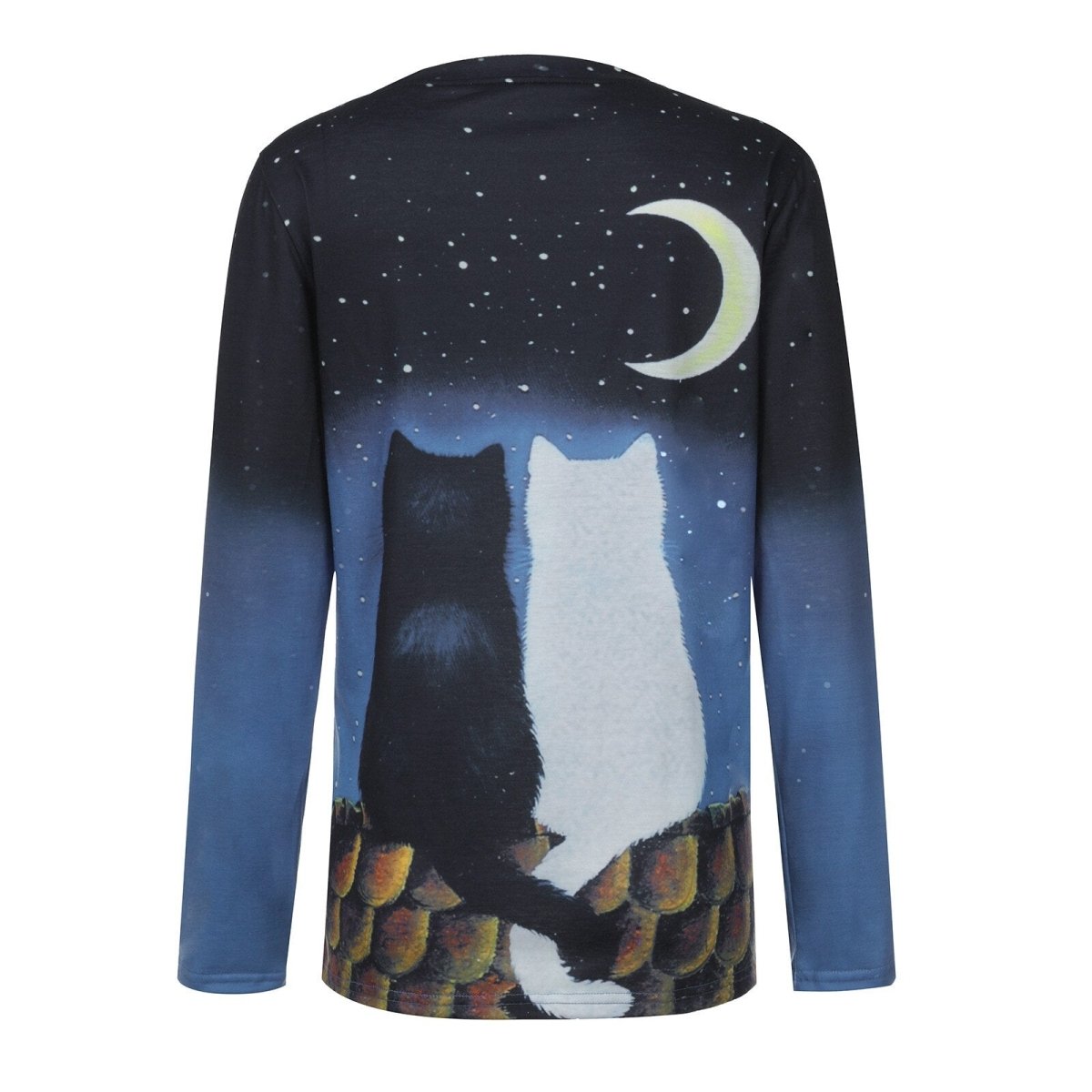 Moon Black and White Cat Print T-Shirt - Puppeeland