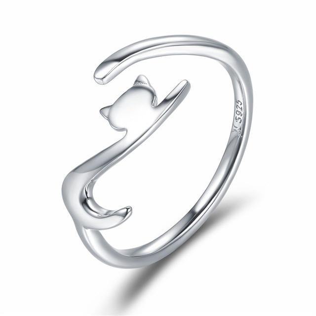 Sterling Silver Cat with Long Tail Ring - Puppeeland