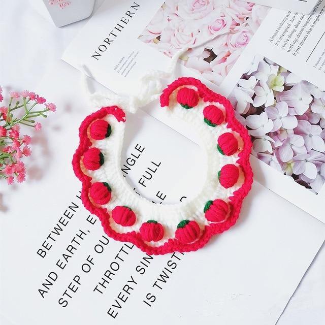 Strawberry Crochet Collar For Pet - Puppeeland