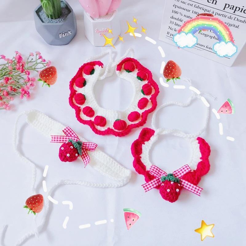 Strawberry Crochet Collar For Pet - Puppeeland