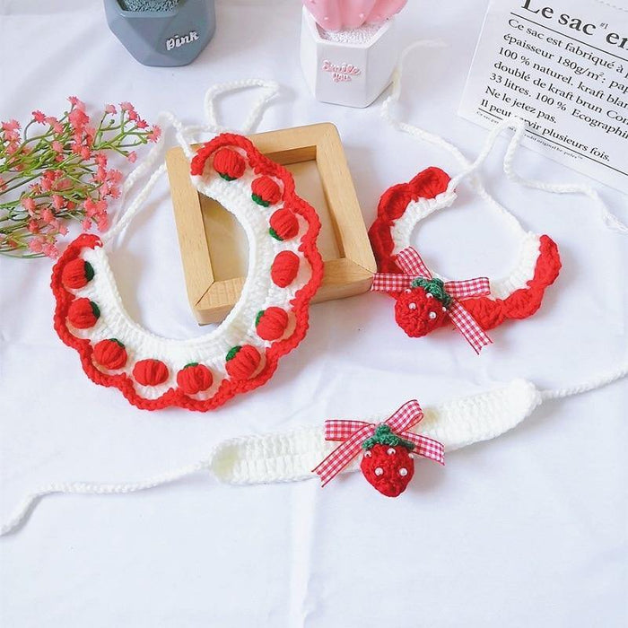 Strawberry Crochet Collar For Pet - Puppeeland