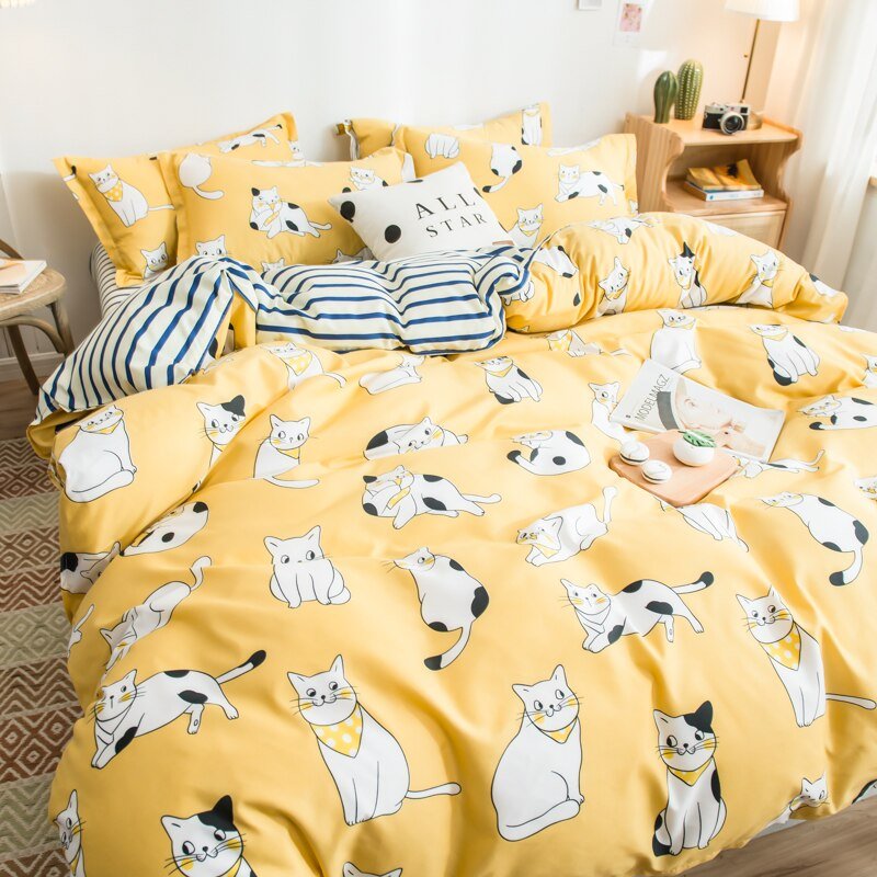 Yellow White Cat Bedding Set - Puppeeland