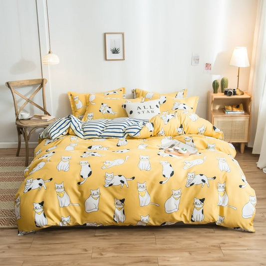 Yellow White Cat Bedding Set - Puppeeland