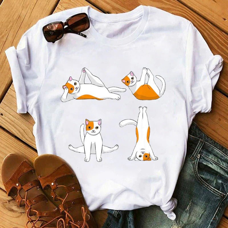 Yoga Cat Print T-Shirt - Puppeeland